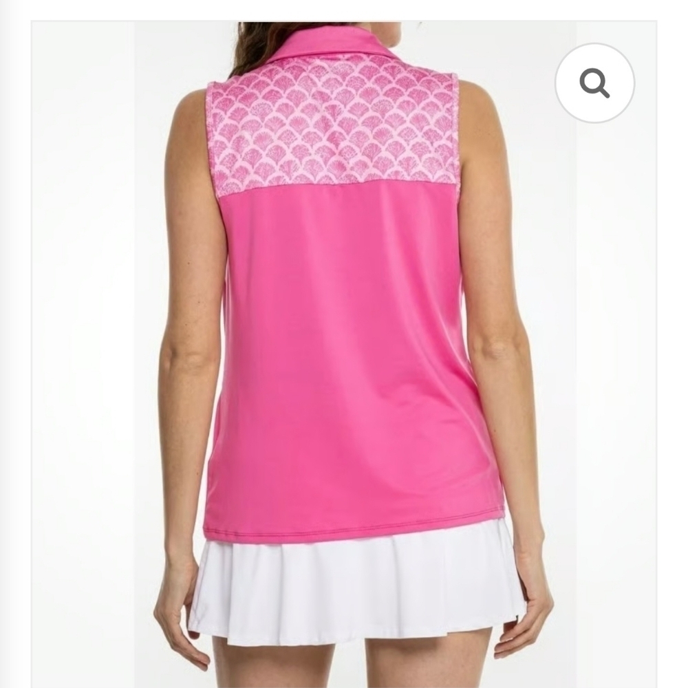STELLA PARKER Polo Shirt Women Pink Golf Tennis Ruffle Raglan Sleeveless NWT - Picture 2 of 4
